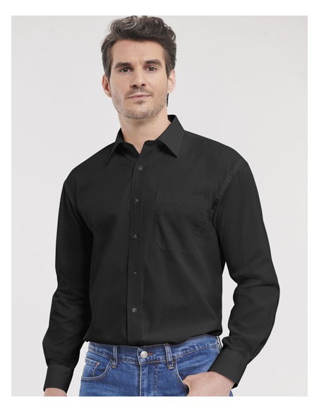 RUS-0R936M0-Men's Long Sleeve Classic Pure Cotton Poplin Shirt 2